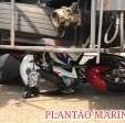 Fotos de Motocicleta fica presa embaixo de carreta e condutor sobrevive após grave acidente em Maringá