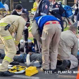 Fotos de Motociclista e pedestre ficam feridos após grave acidente em Maringá