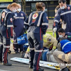 Fotos de Motociclista e pedestre ficam feridos após grave acidente em Maringá