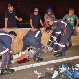 Fotos de Motociclista despenca de uma altura de aproximadamente 5 metros e cai no Contorno Norte em Maringá