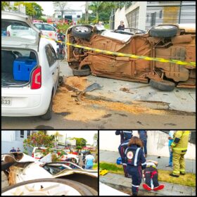 Fotos de Duas pessoas ficam feridas após colisão seguida de tombamento em Maringá