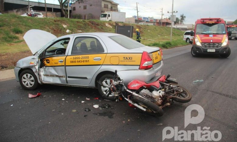 Fotos de Acidente entre táxi e moto no contorno sul, deixa jovem ferido em Maringá