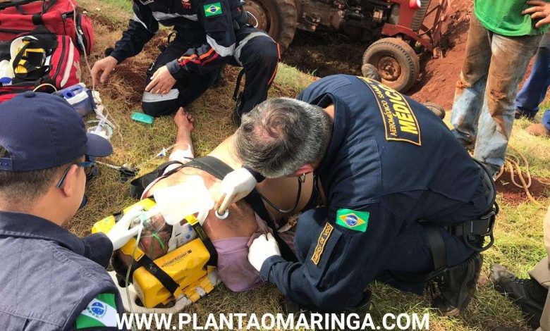 Fotos de Agricultor é socorrido de helicóptero após ser ejetado de trator em Marialva