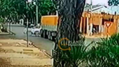 Fotos de Câmera de segurança registra caminhão invadindo preferencial e causando acidente em Maringá