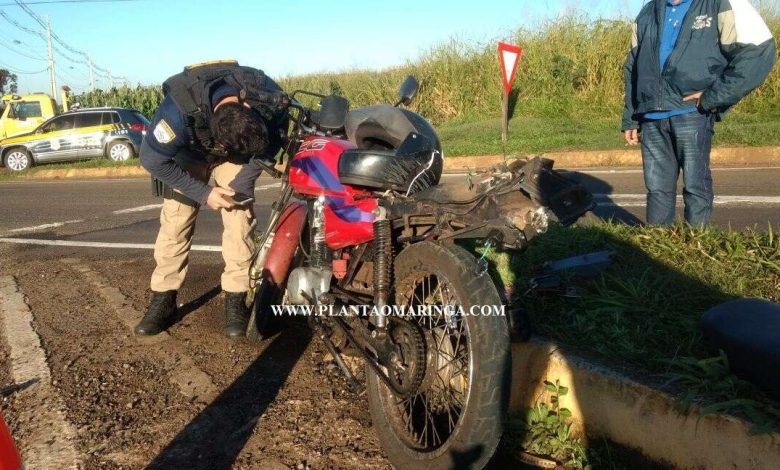 Fotos de Câmera flagra choque de motociclista com carreta na BR-376 trevo da coroaves em Maringá; vídeo