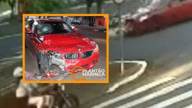 Fotos de Câmera registra grave acidente entre carro de luxo e motocicleta, em Maringá; veja vídeo