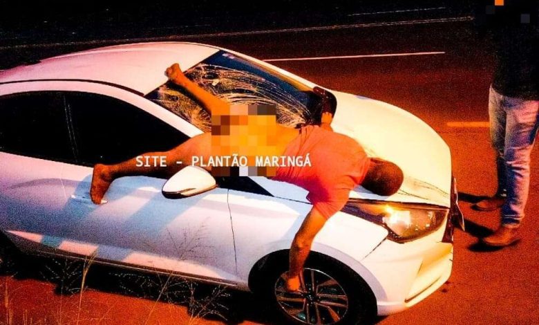 Fotos de Homem é intubado após ser atropelado e ir parar em cima de carro em Maringá