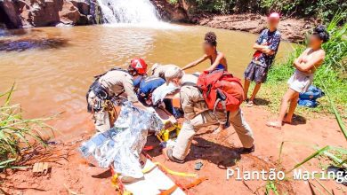 Fotos de Homem é socorrido de helicóptero após bater a cabeça ao saltar em cachoeira