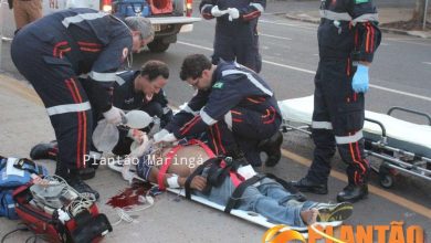 Fotos de Homem é socorrido em estado gravíssimo ao ser atropelado por ônibus da TCCC em Maringá