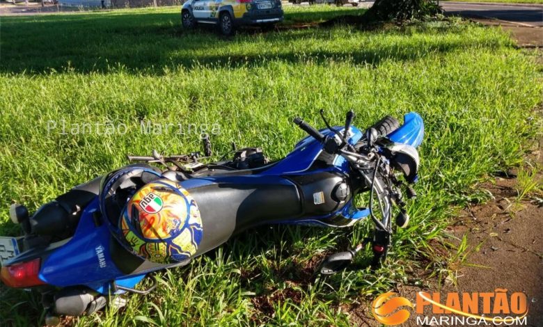 Fotos de Jovem fica ferido após cair de moto na rotatória da anpr em Maringá