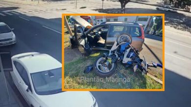 Fotos de Moto de alta cilindrada fica destruída em acidente de trânsito em Maringá