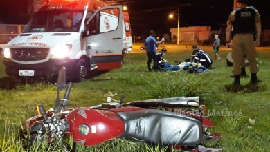 Fotos de Motoboy é socorrido inconsciente e com lesões graves após queda de moto em rotatória, em Maringá