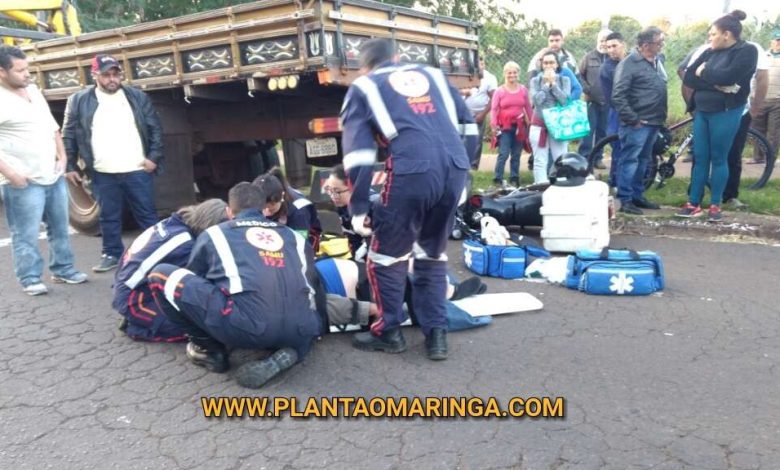 Fotos de Motociclista fica ferido após bater na traseira de caminhão parado em Maringá