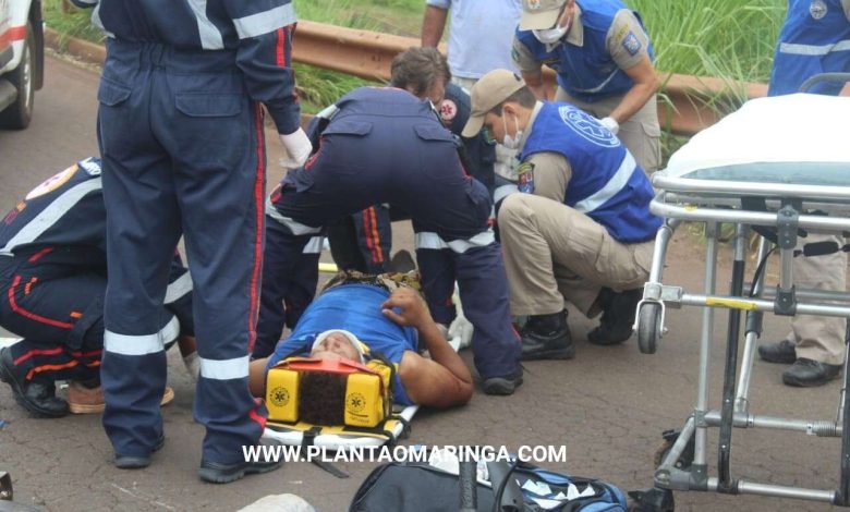 Fotos de Motociclista sofre ferimentos graves ao bater em lateral de caminhão em Maringá