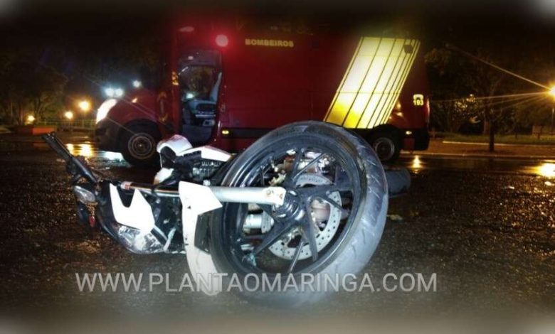 Fotos de Motociclista tem a perna dilacerada ao se chocar contra carro em Maringá