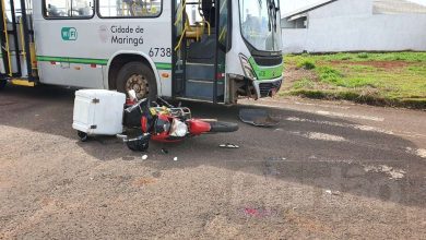 Fotos de Motociclista tem ferimentos graves após acidente com ônibus da TCCC, em Maringá