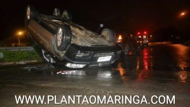 Fotos de Motorista e passageira ficam feridos em colisão seguida de capotagem em Maringá