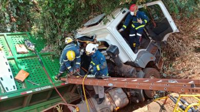 Fotos de Motorista é socorrido de helicóptero após carreta cair dentro de córrego na região