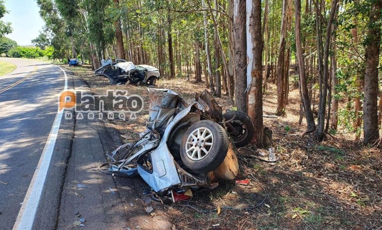 Fotos de Motorista sai pra ticamente ileso após carro se partir ao meio em acidente na região de Maringá