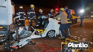 Fotos de Motorista trafega na contramão e sofre ferimentos graves após bater de frente com caminhão em Maringá