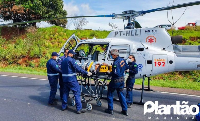 Fotos de Mulher é socorrida por helicóptero após capotamento na BR-376 em Marialva