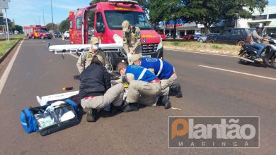 Fotos de Mulher fica ferida após batida entre moto e carro, em Maringá