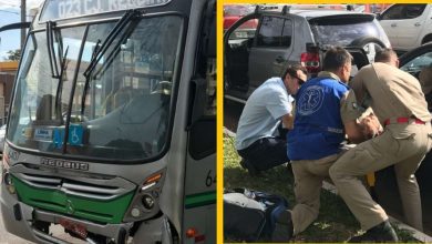 Fotos de Ônibus da TCCC bate na traseira de carro e deixa uma pessoa ferida em Maringá