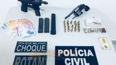 Fotos de Operação conjunta entre Polícia Militar e Polícia Civil resulta em duas pessoas presas, apreensão de armas, munições, carregadores, drogas e dinheiro