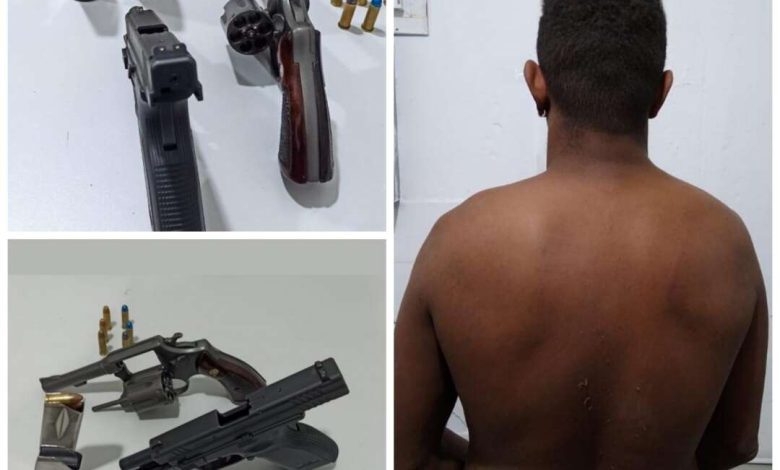 Fotos de Polícia Civil de Sarandi prende suspeito de assaltar joalheria em shopping de Maringá; duas armas foram apreendidas