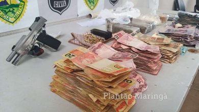 Fotos de Polícia Militar apreende arma, drogas e quase R$ 20 mil em dinheiro após abordagem em Maringá