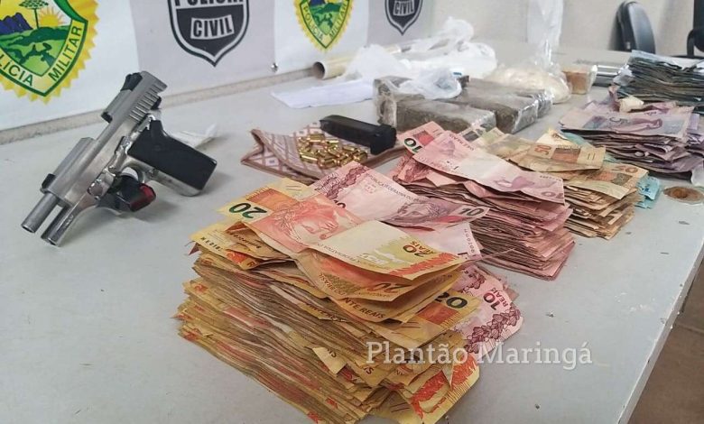 Fotos de Polícia Militar apreende arma, drogas e quase R$ 20 mil em dinheiro após abordagem em Maringá