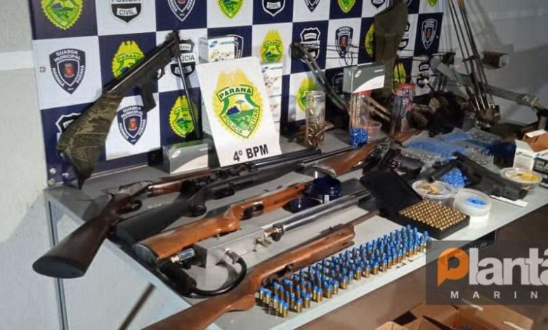 Fotos de Polícia Militar apreende várias armas e munições após filho ameaçar a própria mãe em Maringá