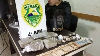 Fotos de Polícia Militar prende homem com grande quantidade de droga, dinheiro e balança de precisão em Maringá