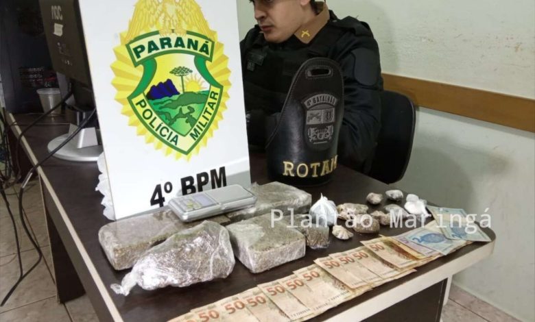 Fotos de Polícia Militar prende homem com grande quantidade de droga, dinheiro e balança de precisão em Maringá