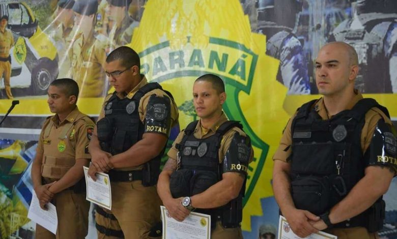 Fotos de Policiais militares da ROTAM que trocaram tiros com bandido em Sarandi, são homenageados 4º batalhão em Maringá