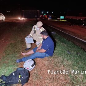 Fotos de Carreta tomba em cima de moto e motociclista escapa da morte em Maringá