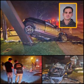 Fotos de Uma pessoa morreu e três ficaram feridas após carro bater em árvore em Maringá