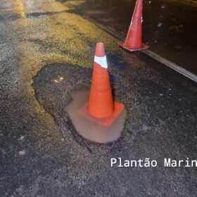 Fotos de Buraco em avenida provoca queda de motociclistas em Maringá; uma das vítimas foi socorrida com ferimentos graves