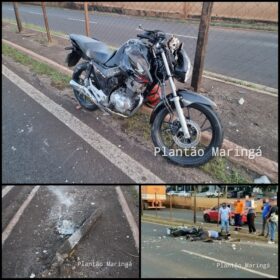 Fotos de Motociclista sofre ferimentos graves após bater e derrubar alambrado em avenida de Maringá 