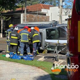 Fotos de Colisão seguida de capotamento em Maringá deixa dois feridos