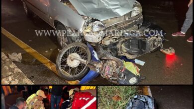 Fotos de Pai e filho ficam feridos após bater moto de frente com carro em Sarandi