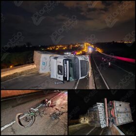 Fotos de Ciclista morre atropelado e carreta tomba no Contorno Norte de Maringá