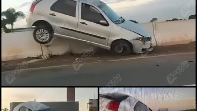 Fotos de Ladrão sofre acidente e carro roubado fica ‘pendurado’ em viaduto de Maringá