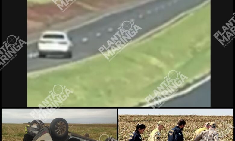 Fotos de Motorista capota carro com produtos contrabandeados ao fugir da polícia na PR-317