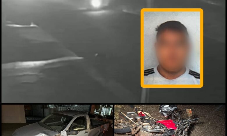 Fotos de Vídeo mostra carro contramão atingido moto e deixando motociclista em estado grave em Maringá