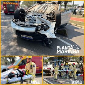 Fotos de Idosa capota carro após bater em veículos estacionados em Maringá 