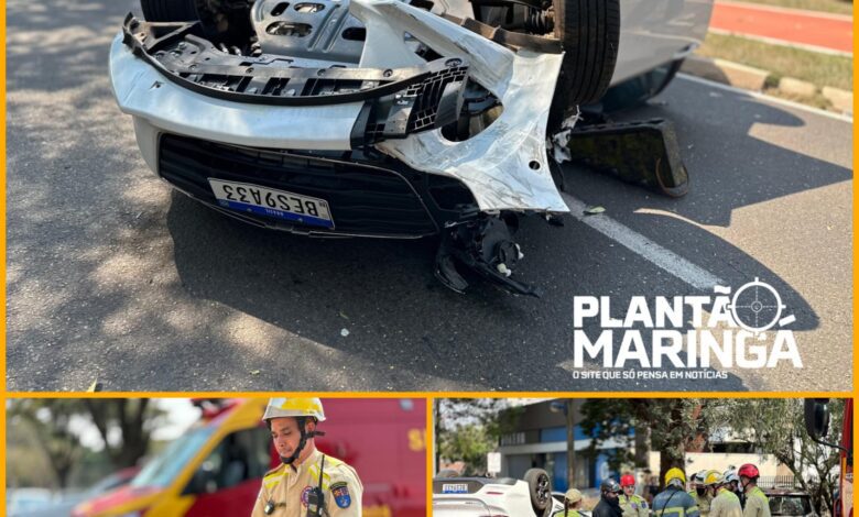 Fotos de Idosa capota carro após bater em veículos estacionados em Maringá 