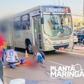 Fotos de Imagens mostram mãe caindo de ônibus do transporte público em Maringá