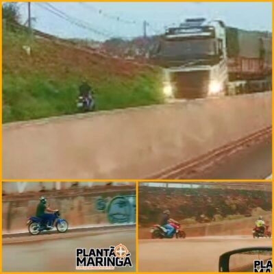 Fotos de Motociclistas são flagrados transitando na contramão no Contorno Norte de Maringá