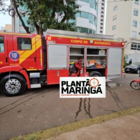 Fotos de Operários ficam presos em andaime durante ventania em Maringá